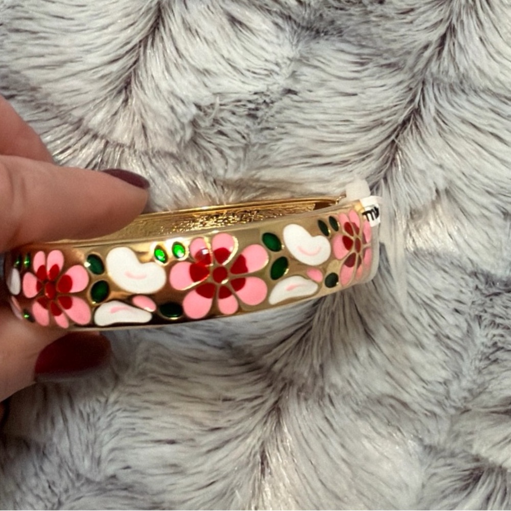 Piper K Floral with hearts Bangle Bracelet Hand Painted - Picture 4 of 6
